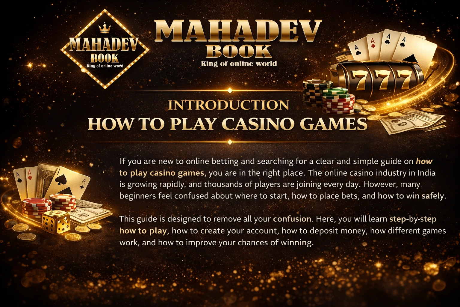 How to play casino games online in India introduction guide with Mahadev Book logo