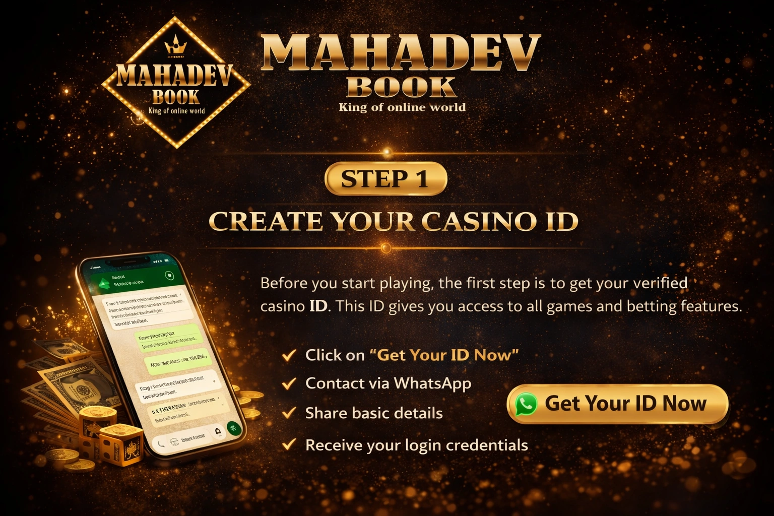 Step 1 create casino ID online in India with Mahadev Book WhatsApp process guide