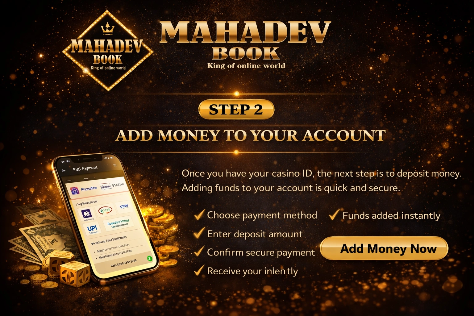 Step 2 add money to casino account online India using UPI Mahadev Book guide