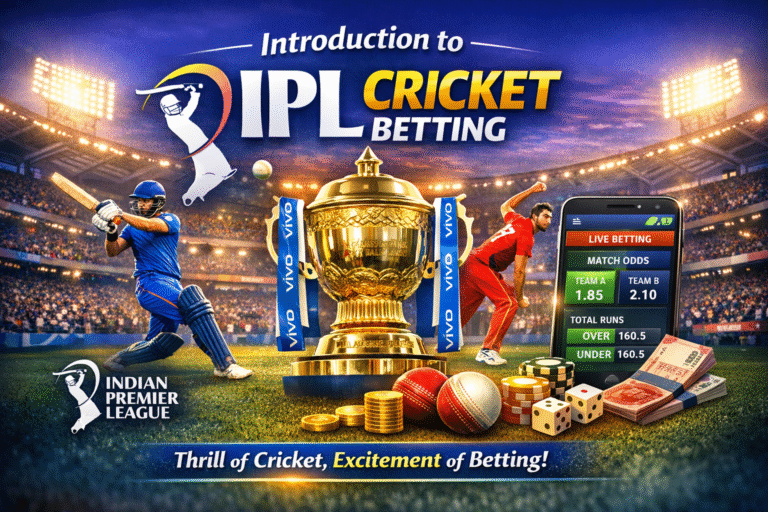 IPL cricket betting guide 2026 with Indian Premier League logo, betting odds, live match prediction and cricket stadium background