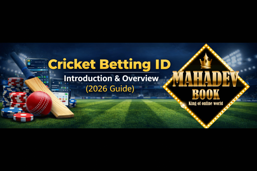 Cricket Betting ID India 2026 Guide with Mahadev Book logo and live betting concept